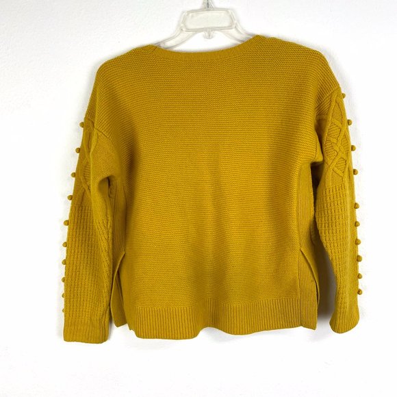 Madewell Merino Wool mustard yellow pullover sweater bobble open side Sz M crew - Picture 9 of 10